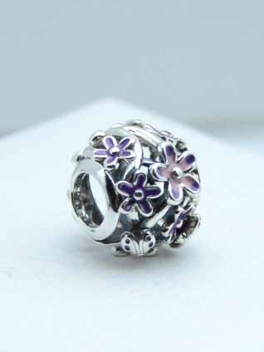 Pandora Openwork Purple Daisy Bead Charm S925 Silver Bracelet Pendant Jewelry - Picture 4 of 5
